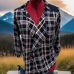 No Boundaries Shirt, Blue Plaid, Lace Shoulders, Medium {B1}